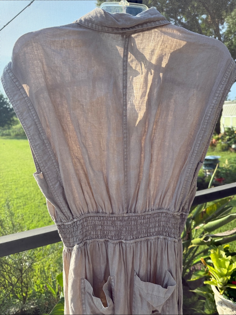 Anthropologie linen Taupe Button-Front Sleeveless Jumpsuit ST - Picture 6 of 11